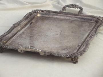 catalog photo of antique silver over copper tray, huge vintage estate silver plate serving tray