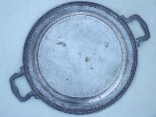 photo of antique silver over copper tray, vintage silver plate tray w/ handles #4