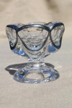 catalog photo of antique silver overlay glass salt dip dish or egg cup, early 1900s vintage