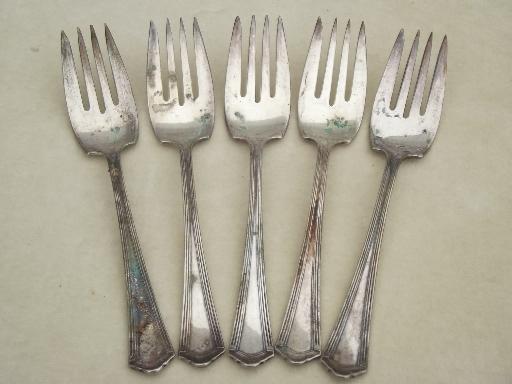 photo of antique silver plate fish salad forks, vintage silverplate flatware #1