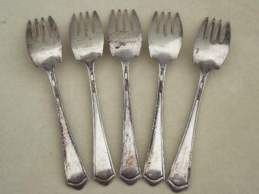 photo of antique silver plate fish salad forks, vintage silverplate flatware #2