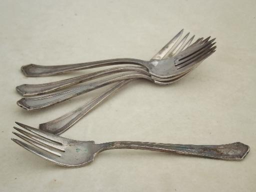 photo of antique silver plate fish salad forks, vintage silverplate flatware #3