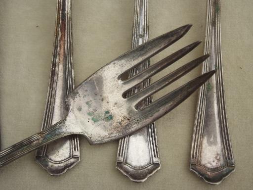 photo of antique silver plate fish salad forks, vintage silverplate flatware #5