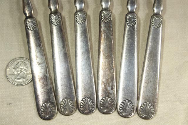 photo of antique silver plate flatware, heavy hotel silverware classical shell 1847 Rogers #2