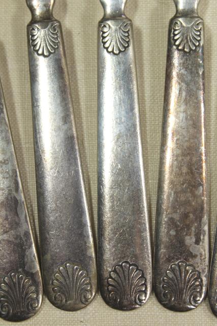 photo of antique silver plate flatware, heavy hotel silverware classical shell 1847 Rogers #3