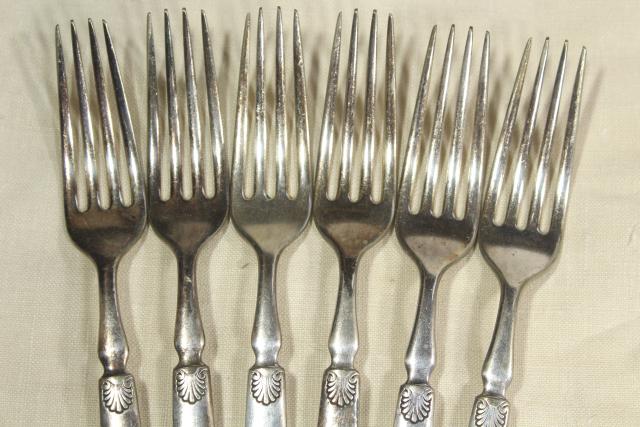 photo of antique silver plate flatware, heavy hotel silverware classical shell 1847 Rogers #4