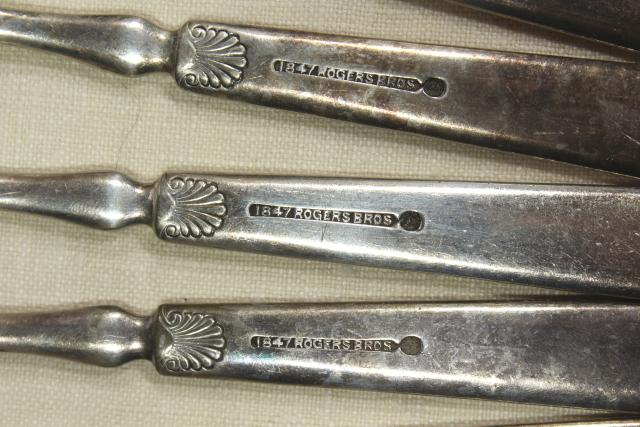 photo of antique silver plate flatware, heavy hotel silverware classical shell 1847 Rogers #6