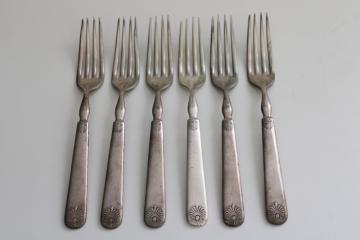 catalog photo of antique silver plate flatware, heavy hotel silverware classical shell 1847 Rogers