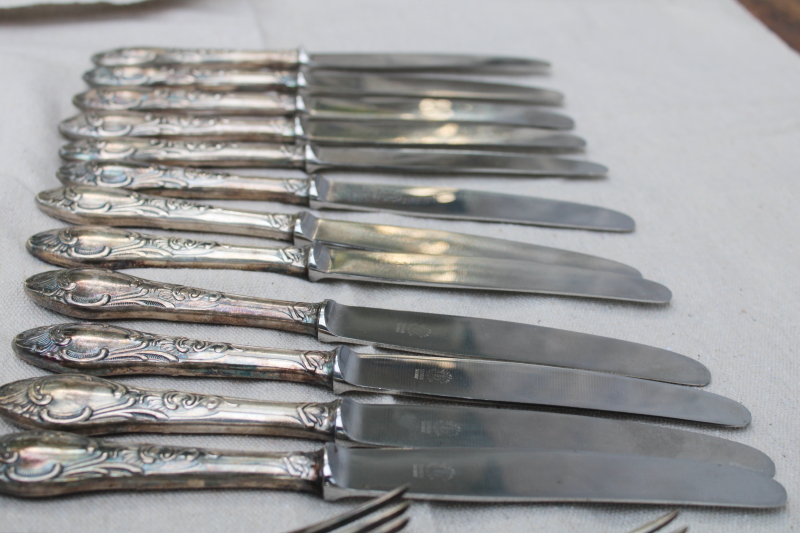 photo of antique silver plate flatware, turn of the century Germany large heavy ornate spoons, dinner forks, knives  #2