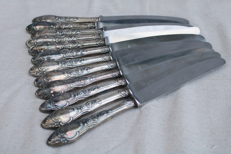 photo of antique silver plate flatware, turn of the century Germany large heavy ornate spoons, dinner forks, knives  #4