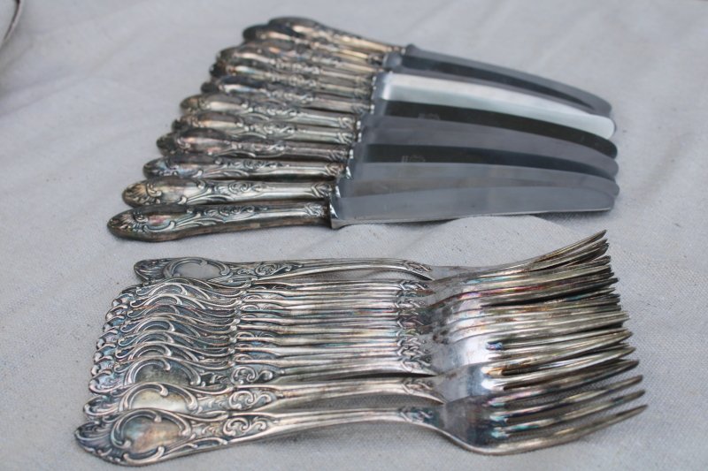 photo of antique silver plate flatware, turn of the century Germany large heavy ornate spoons, dinner forks, knives  #5