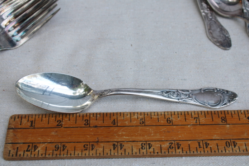 photo of antique silver plate flatware, turn of the century Germany large heavy ornate spoons, dinner forks, knives  #10