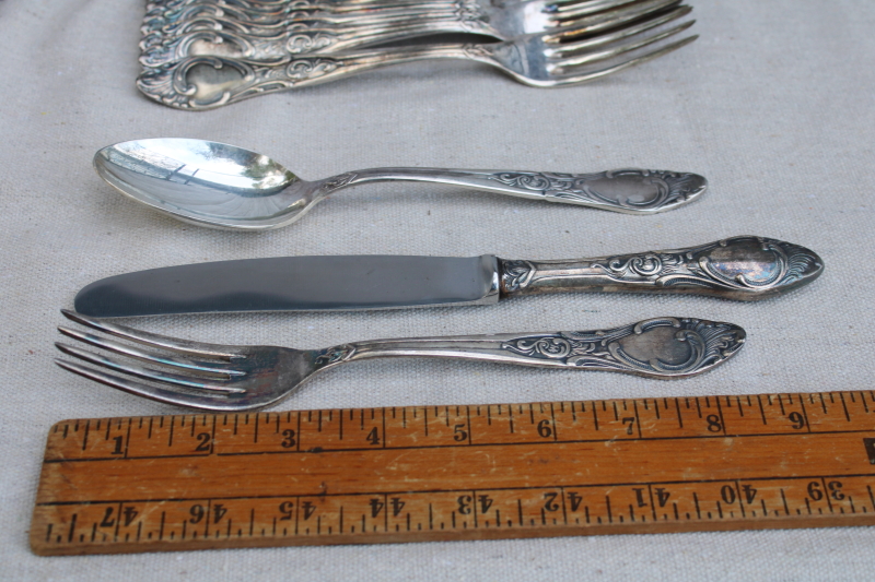 photo of antique silver plate flatware, turn of the century Germany large heavy ornate spoons, dinner forks, knives  #11