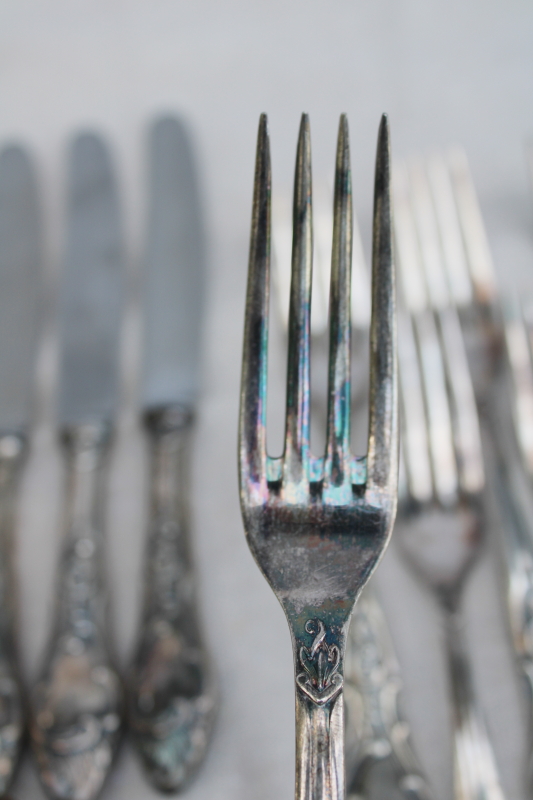 photo of antique silver plate flatware, turn of the century Germany large heavy ornate spoons, dinner forks, knives  #18
