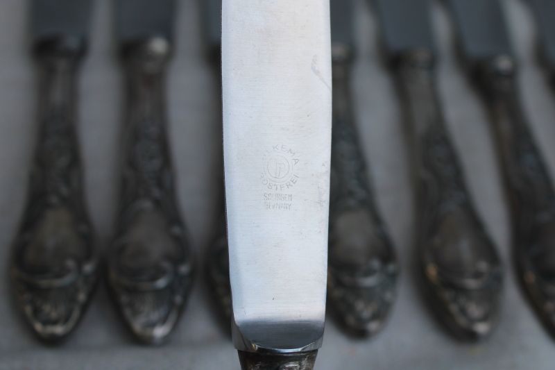 photo of antique silver plate flatware, turn of the century Germany large heavy ornate spoons, dinner forks, knives  #20