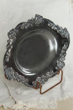 catalog photo of antique silver plate poppies pattern bread tray, 1920s vintage bowl or candy dish