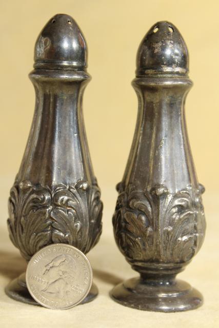 photo of antique silver plate salt and pepper shakers w/ acanthus leaf, early 20th century vintage #4