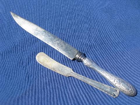 photo of antique silver plate serving pieces, ornate pastry fork, knife etc. #4