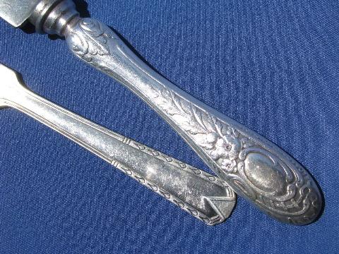 photo of antique silver plate serving pieces, ornate pastry fork, knife etc. #5