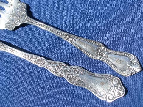 photo of antique silver plate serving pieces, ornate pastry fork, knife etc. #7