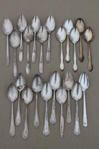 photo of antique silver plate spoons, vintage flatware lot 20+ soup spoons mixed patterns #1