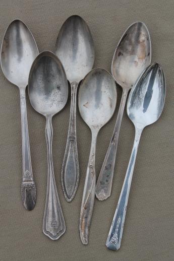 photo of antique silver plate spoons, vintage flatware lot 20+ soup spoons mixed patterns #2