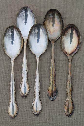 photo of antique silver plate spoons, vintage flatware lot 20+ soup spoons mixed patterns #4