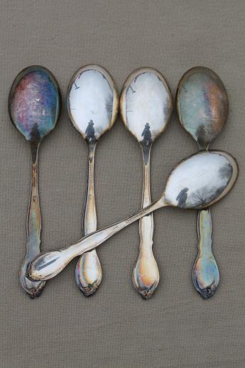 photo of antique silver plate spoons, vintage flatware lot 20+ soup spoons mixed patterns #6