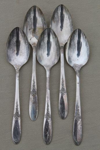 photo of antique silver plate spoons, vintage flatware lot 20+ soup spoons mixed patterns #7