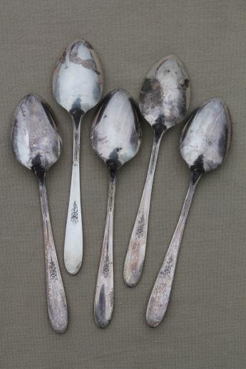 photo of antique silver plate spoons, vintage flatware lot 20+ soup spoons mixed patterns #9