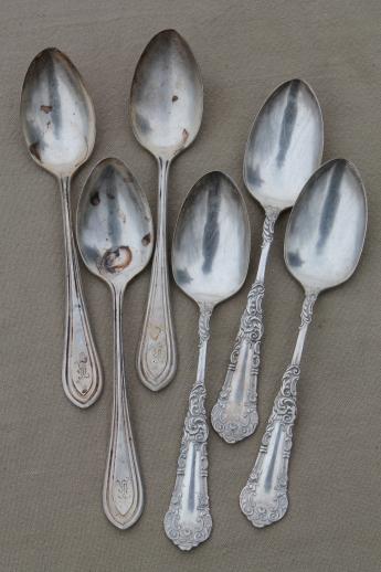 photo of antique silver plate spoons, vintage flatware lot 20+ soup spoons mixed patterns #10