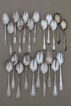 catalog photo of antique silver plate spoons, vintage flatware lot 20+ soup spoons mixed patterns