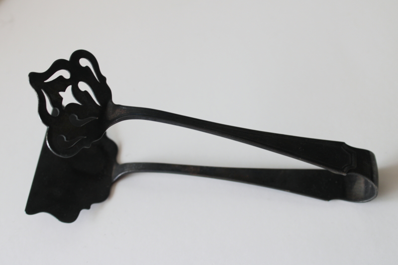 photo of antique silver plated pastry tongs, ornate Edwardian vintage tea table serving utensil  #1