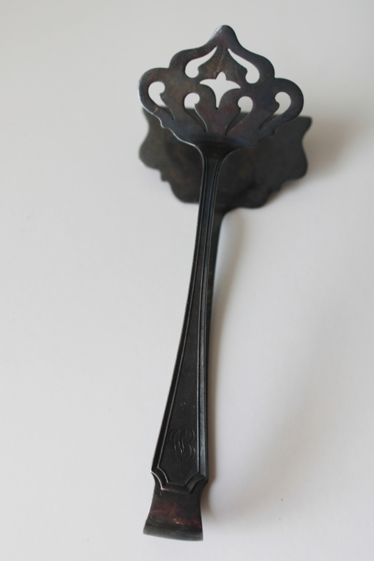 photo of antique silver plated pastry tongs, ornate Edwardian vintage tea table serving utensil  #2