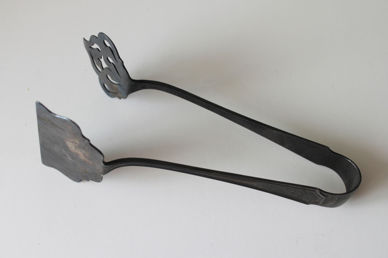 photo of antique silver plated pastry tongs, ornate Edwardian vintage tea table serving utensil  #4