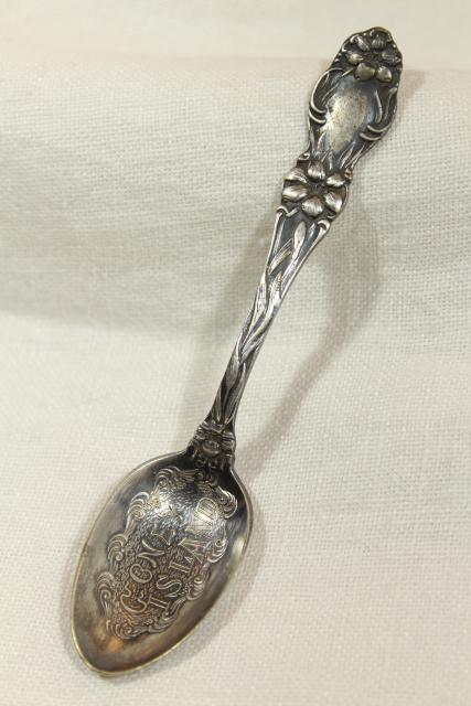 photo of antique silver souvenir spoon Coney Island embossed etched all over design #1