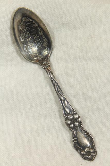 photo of antique silver souvenir spoon Coney Island embossed etched all over design #2