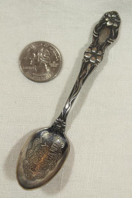 photo of antique silver souvenir spoon Coney Island embossed etched all over design #3