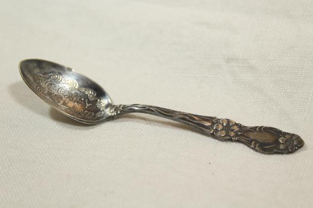 photo of antique silver souvenir spoon Coney Island embossed etched all over design #4