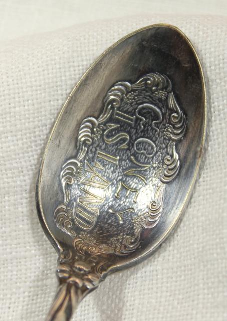 photo of antique silver souvenir spoon Coney Island embossed etched all over design #8