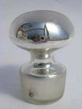 catalog photo of antique silvered mercury glass decanter bottle stopper, old silver color