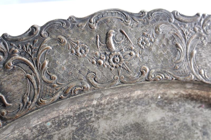 photo of antique silverplate tray or platter, dove birds, musicians & dancers figural border #4