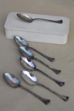 catalog photo of antique silverware, 1920s vintage silver plate flatware spoons set, Scotia 1881 Rogers