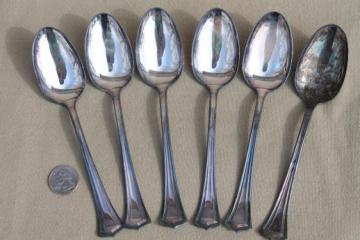 catalog photo of antique silverware, 1920s vintage silver plate flatware spoons set, Scotia 1881 Rogers