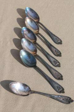 catalog photo of antique silverware, 1920s vintage silver plate flatware tea spoons set, Old Colony 1847 Rogers