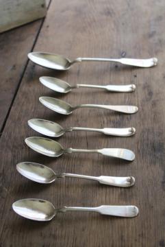 catalog photo of antique silverware, fiddle back spoons, German silver and silverplate flatware