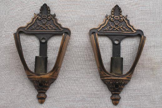 photo of antique slip shade sconces pair of wall lights, early electric vintage lighting #1