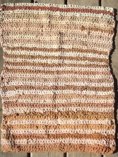 photo of antique slipper rug, handmade crochet boudoir carpet striped in buff & ivory #1