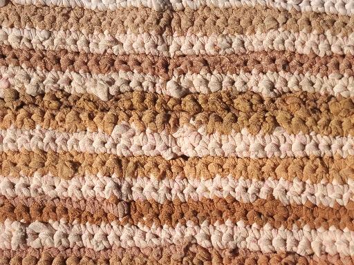 photo of antique slipper rug, handmade crochet boudoir carpet striped in buff & ivory #2