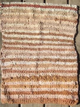catalog photo of antique slipper rug, handmade crochet boudoir carpet striped in buff & ivory